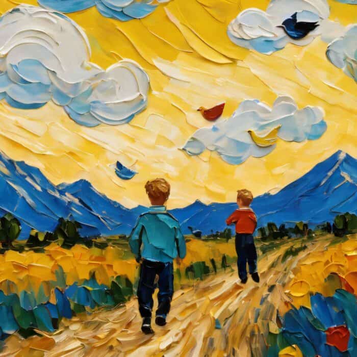 Canvas print – Boys flying in an air balloon - Image 3