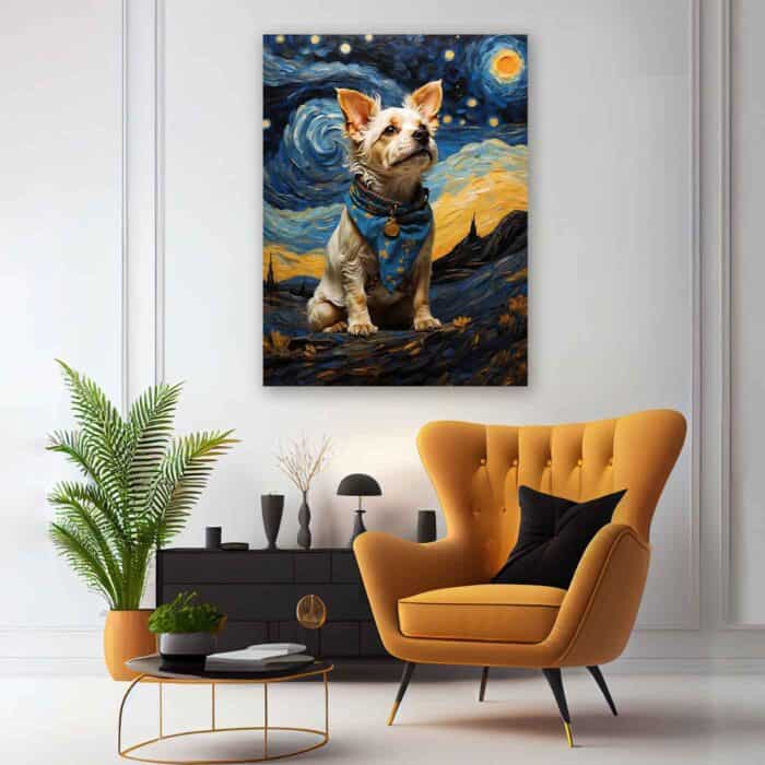 Πίνακας σε καμβά - Θιβετιανό τεριέ σε στυλ Starry Night του Vincent Van Gogh